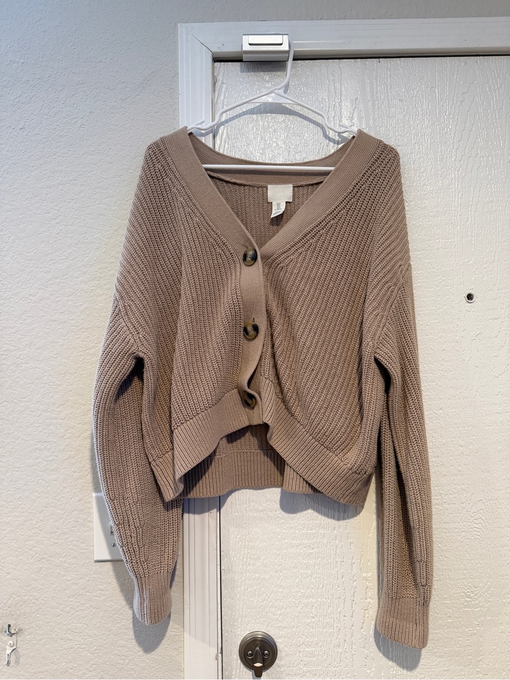 H&M Taupe Ribbed V‑Neck Button Cardigan